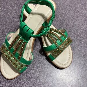 Green and Gold Embellished Sandals